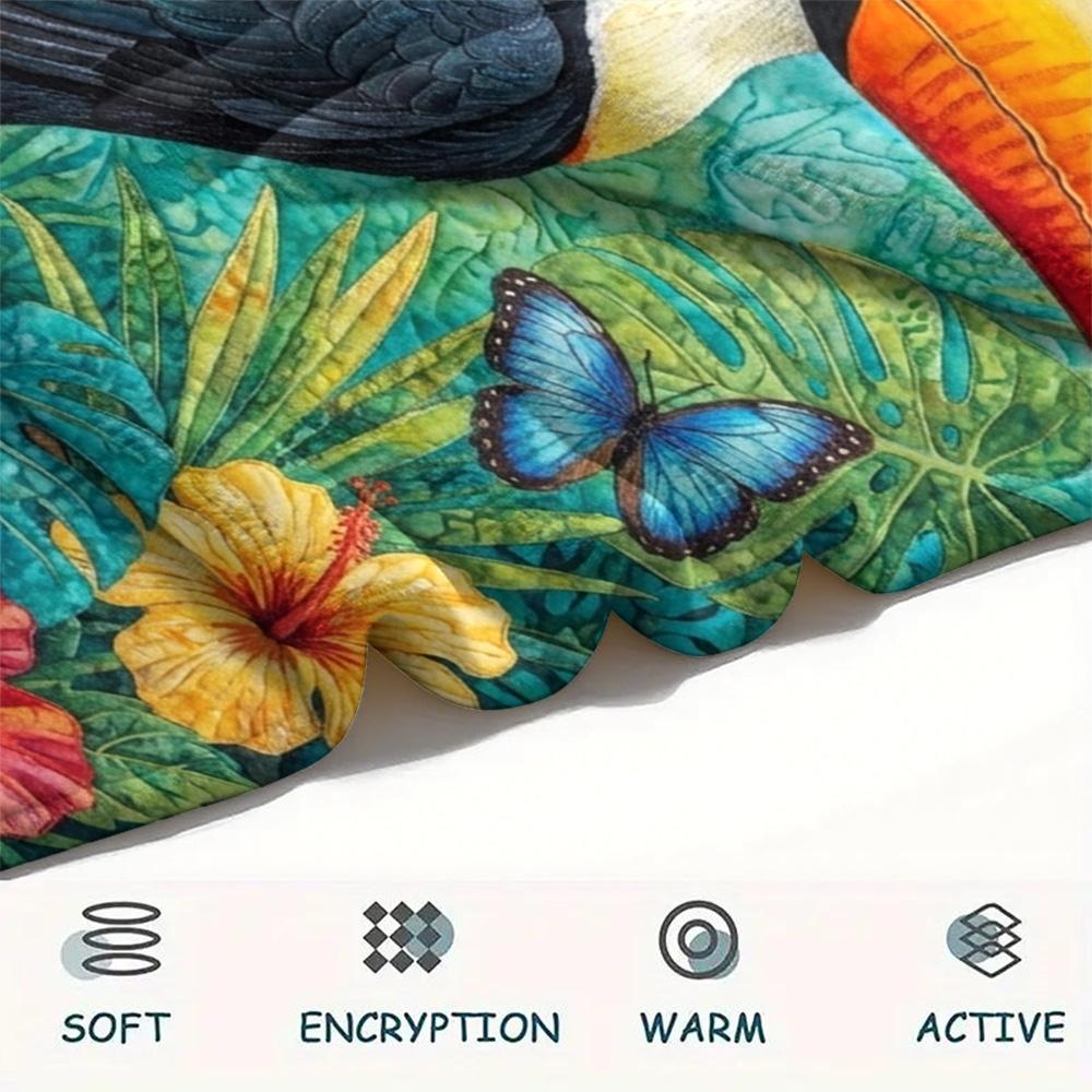 1PC Toucan Wall Art Print FlAannel Blanket, High quality Comfortable for All Seasons, Home Decor, Warmth and Comfort