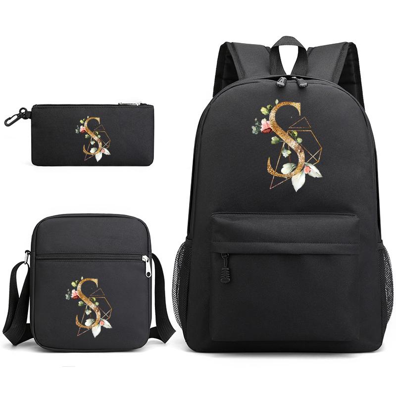 Рюкзак из 3 предметов с 26 английскими буквами, холст для косплея, детский школьный рюкзак, дорожная сумка, сумка для книг в школу