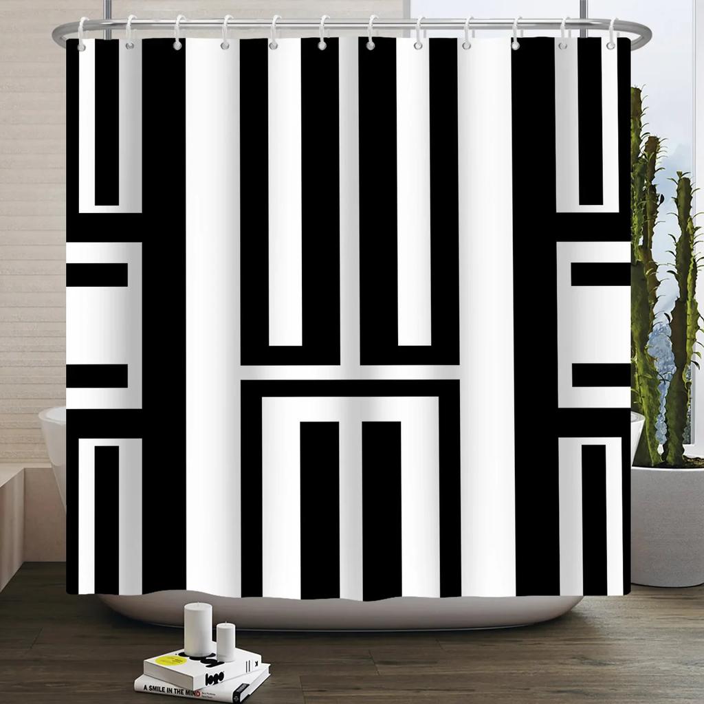 Geometric Line Round Color Block Shower Curtain Artistic Styling Simple Modern Polyester Shower Curtain Bathroom Decoration
