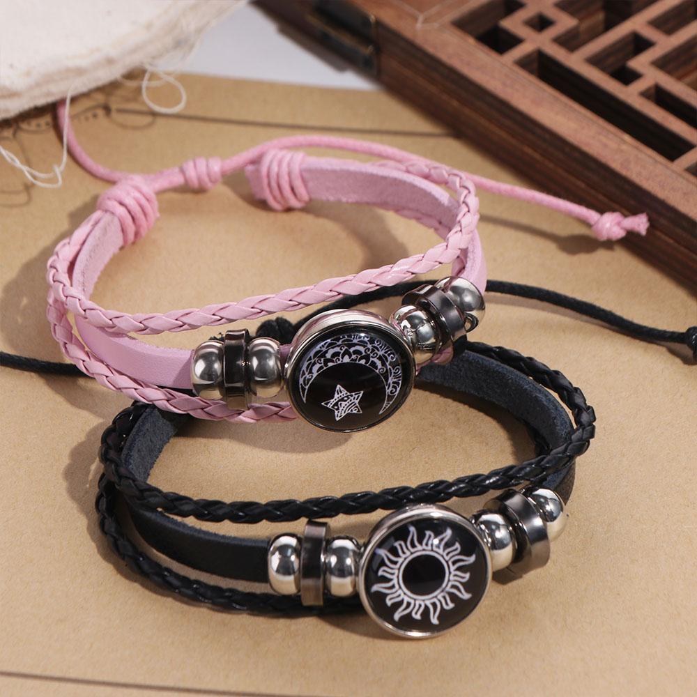 Luminous Couple Bracelet Three-layer Bead Woven Bracelet Unique Leather Bracelet Couple