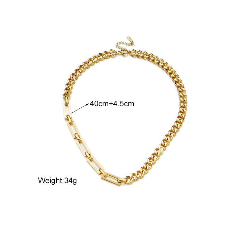 Stainless Steel Gold Color Geometric Chain Necklace Bracelet for Women Girl Jewelry Set