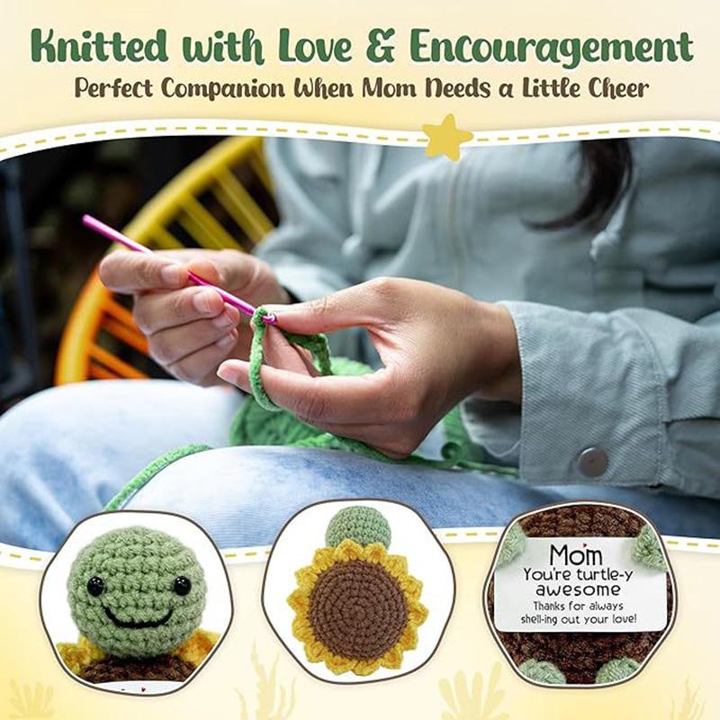 Mini Handmade Positive Turtle Crochet with Message Card - Mother's Day Mom Birthday Gifts for Women Wife Grandma Mother-in-Law