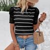 Summer New Women's Short Sleeved Striped Slim Fit Top Elegant Blouses
