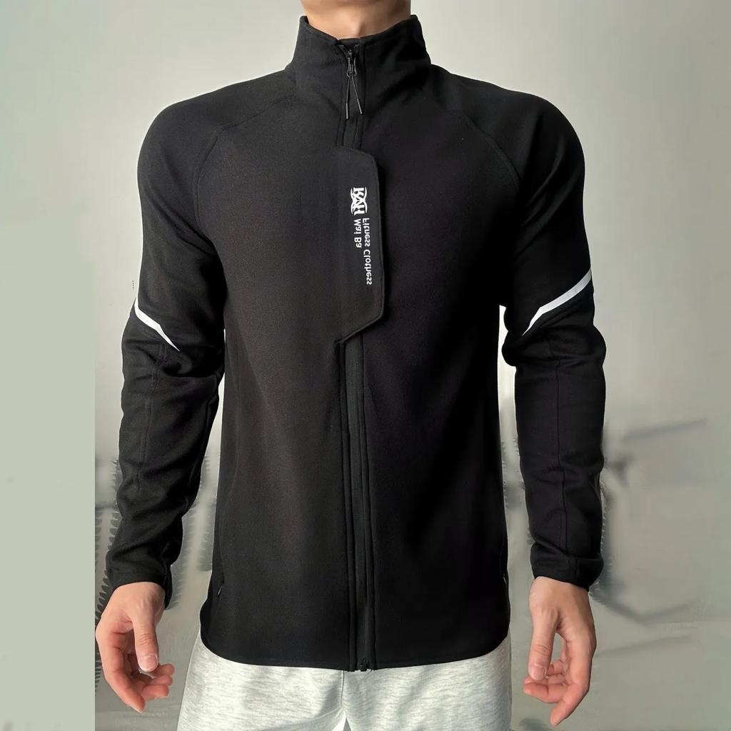 Autumn Winter Full Zipper Outdoor Slim Stand Collar Plus Velvet Training Fitness Sports Ç Jacket Base Top Men