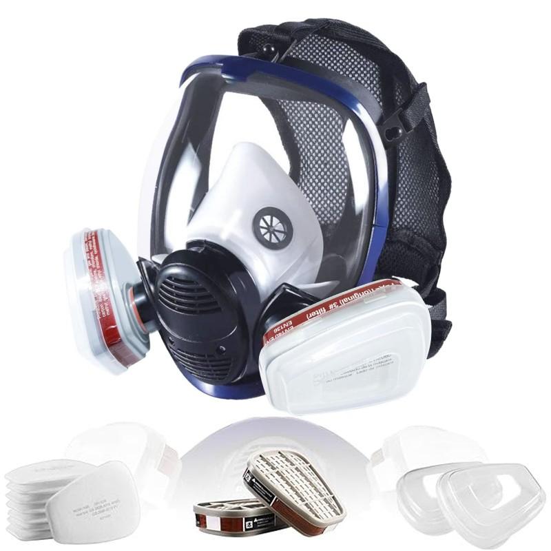 Полнолицевая маска-респиратор с 2 фильтрами + 8 фильтрующих элементов, защита от запотевания для покраски, сварки, защиты от пыли