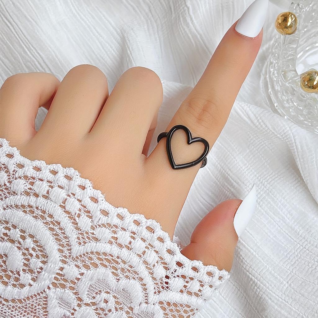 European and American style fashion simple plain hollow love ring Korean version niche design heart-shaped women's index finger ring