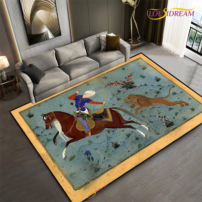 Мода Этническая Рамка Ковер Лошадь Домашний Декор Прямоугольный Ковер для Комнаты Черный Зеленый Оранжевый Гостиная Спальня Прикроватный Напольный Коврик для Стола