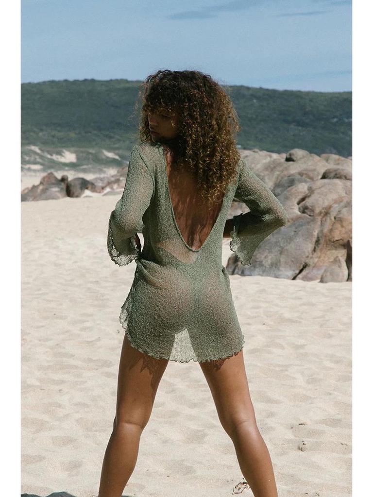European & American 2025 Summer Knitted Beach Cover-up Dress - Sexy, Hollow-out Vacation Style for Women