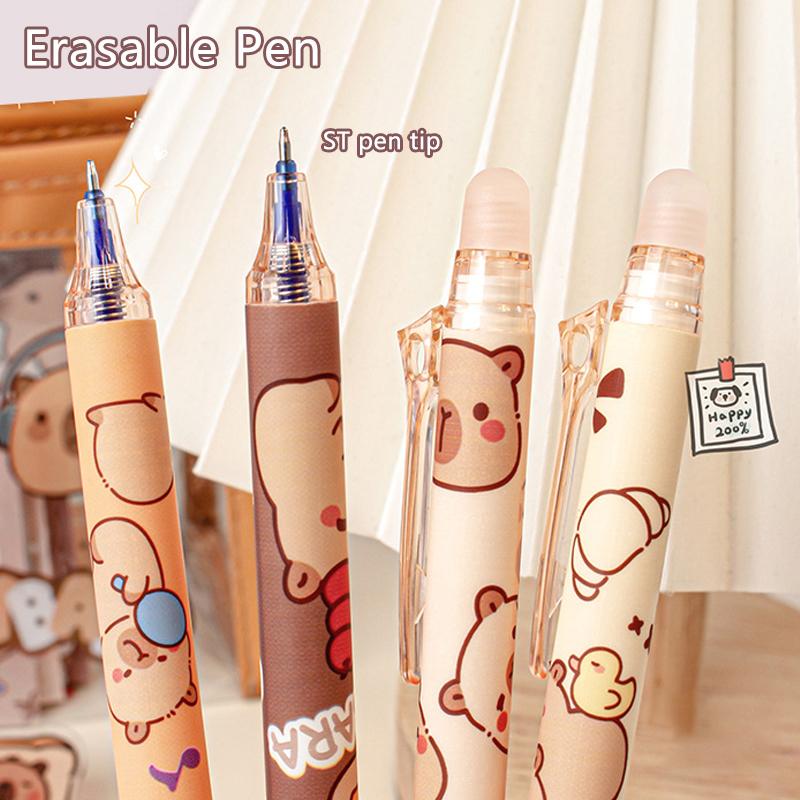 6Pcs Cute Capybara Erasable Pen Blue Ink Writing Smooth Quick-Drying Pens School Office Accessories Students Stationery Gift