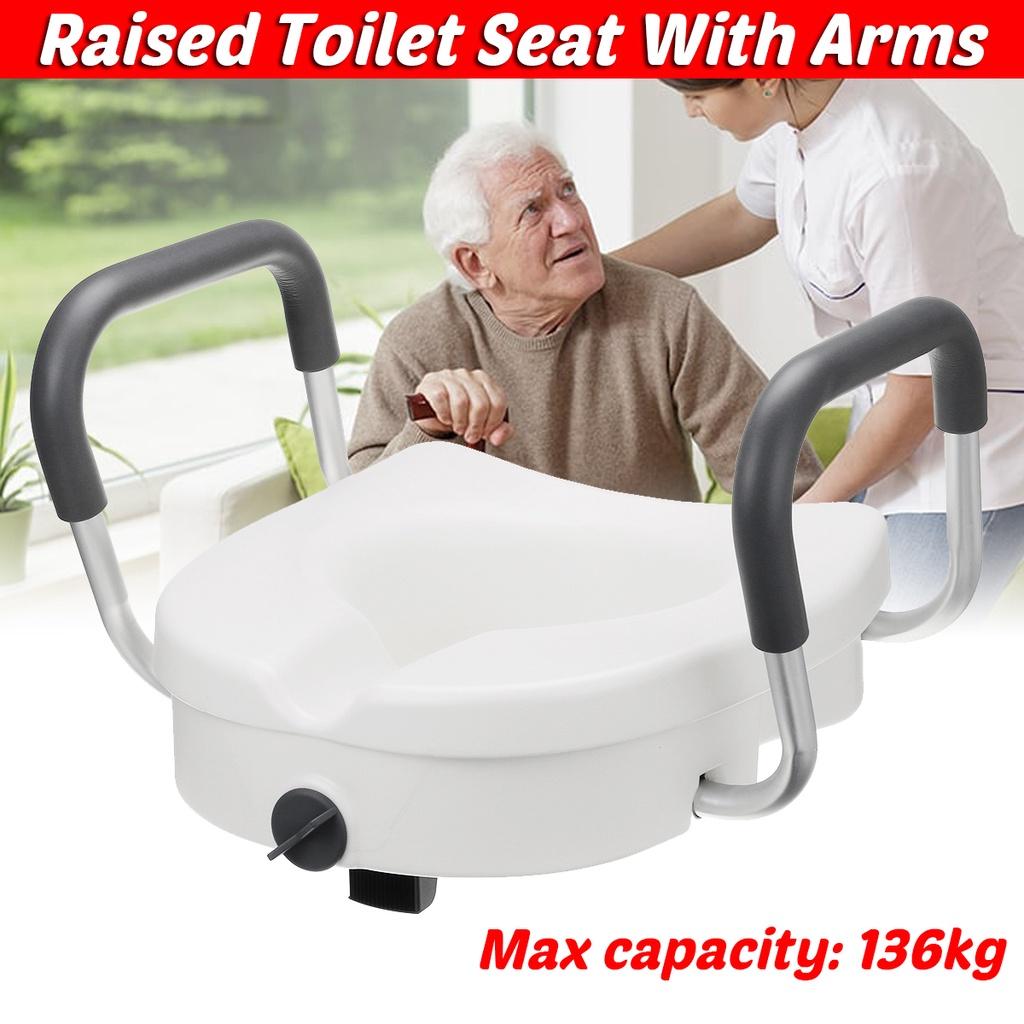 Removable Raised Toilet Seat With Arms Handles Padded Disability Aid Elderly Supports