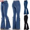 Women Summer Elastic Plus Loose Denim Bow Casual Boot Cut Pant  Jeans