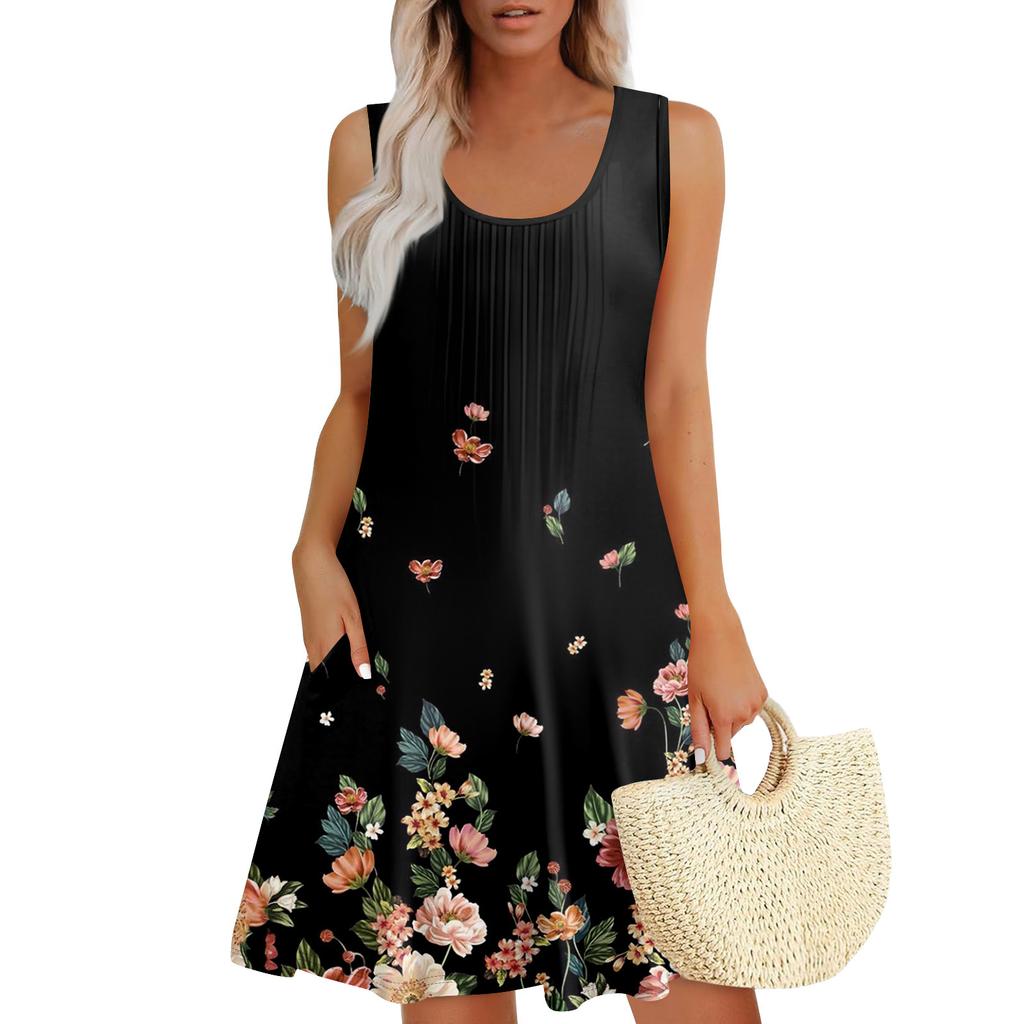 Womens Summer Dresses Loose  Sleeveless Sundresses Dress With Pockets