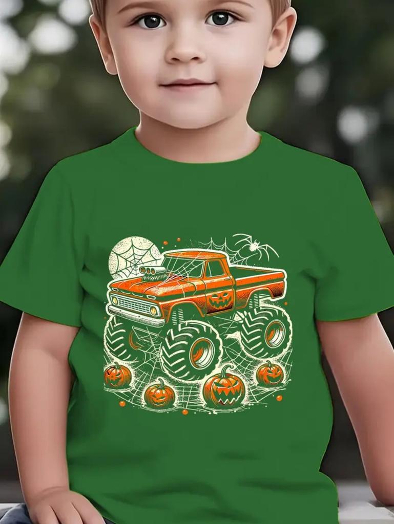 Kids' T-Shirt Truck Graphic 3D Print T-Shirt Halloween Pumpkin Themed Casual Short-Sleeved Summer Party Children's Clothing Boy