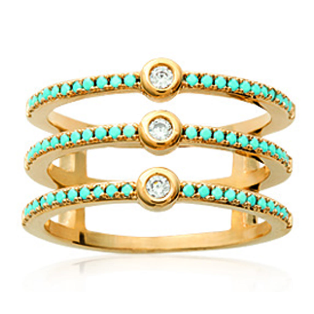 Gold Plated Ring 'Navajos' Golden Turquoise - 13 Mm