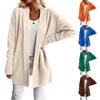 Women's Long Sleeved Solid Color Medium Length Knitted Cardigan Jacket Sweater Knitted Sweater