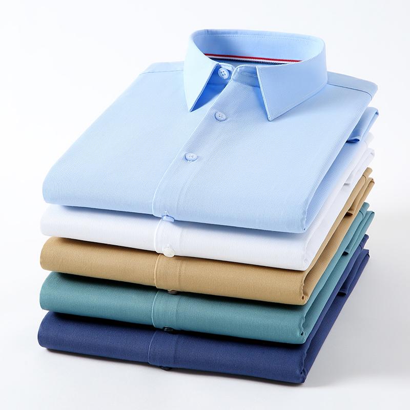 Твердые деловые мужские повседневные рубашки из бамбукового волокна с длинными рукавами, удобные без нагрудного кармана