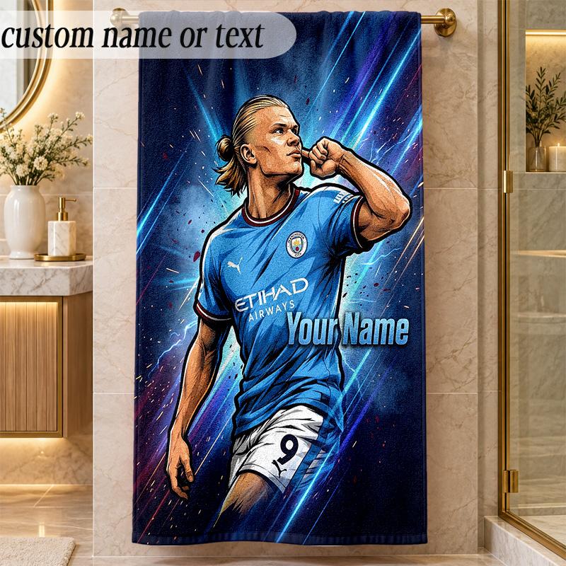 Beach TowelErling Haaland Custom Name Text Personalized Soft Towel for Beach Pool Indoor Home Decor Gift
