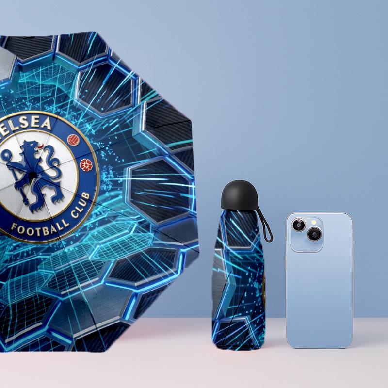 Chelsea FC Узор Печатный Мини 5 Сложений 8 Спиц Компактный Зонт Ветрозащитный Водонепроницаемый Легкий Портативный Складной