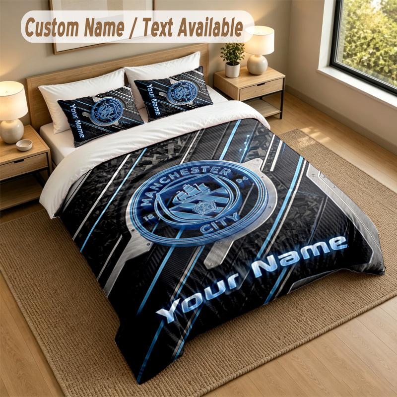 3Pcs Bedding Set Custom Name Text, 1 Sheet 2 Pillowcases Home Bed DecorManchester City