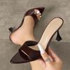 Fashion Sexy Pointed Toe Patent Leather 8CM Strange Thin Heels Slippers Women Summer Comfortable Slide Sandals Elegant Mules Flip Flops