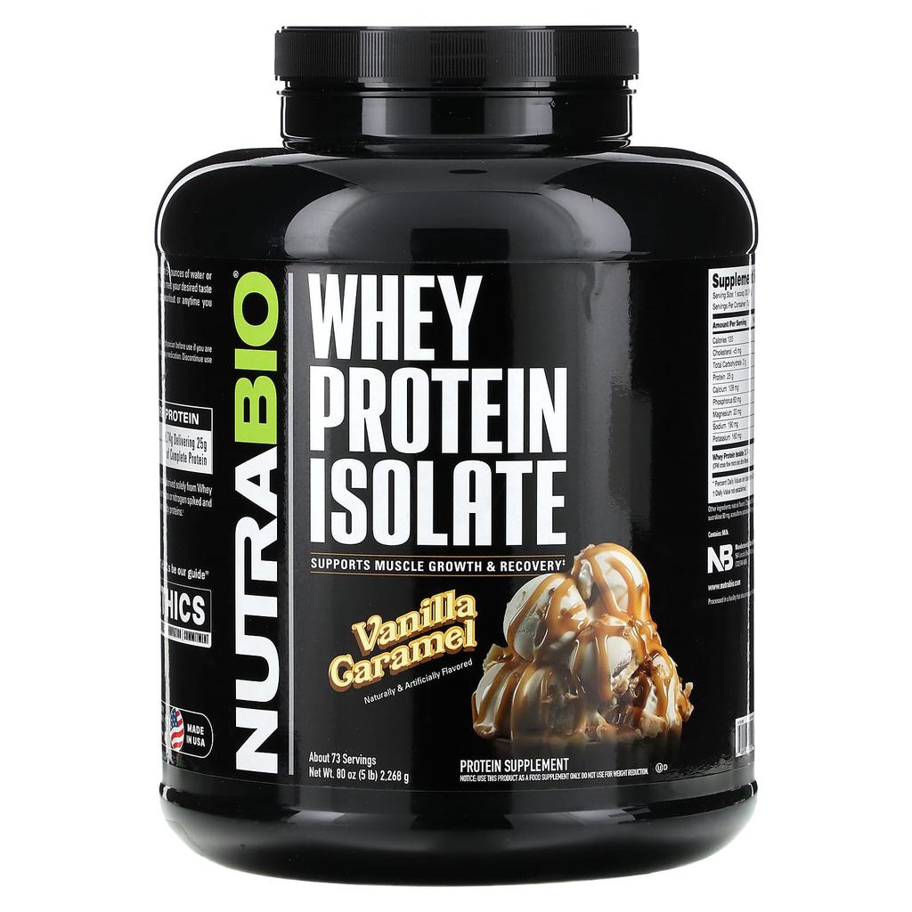 NutraBio Whey Protein Isolate, Vanilla Caramel, 2,268 G (5 Lb)