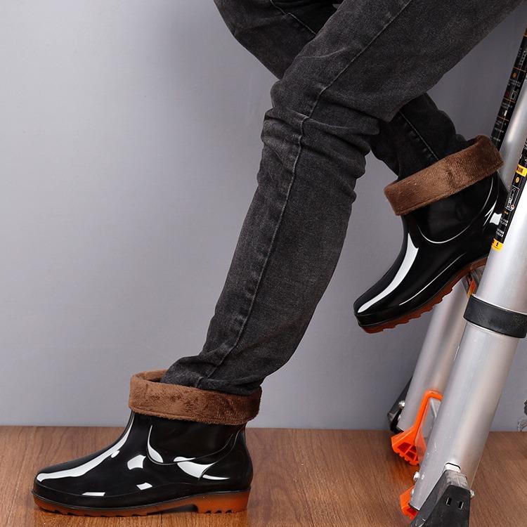 Water Shoes Medium Tube Rainproof Black Labor Insurance Velvet Rain Shoes Men's Water Boots PVC Rubber
