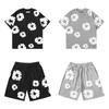 Chic Unisex Two-Piece Running Clothing Tracksuit Set 3D Kapok Foam Printing Flower Pattern Couples Short Sleeved T-shirt Shorts Set