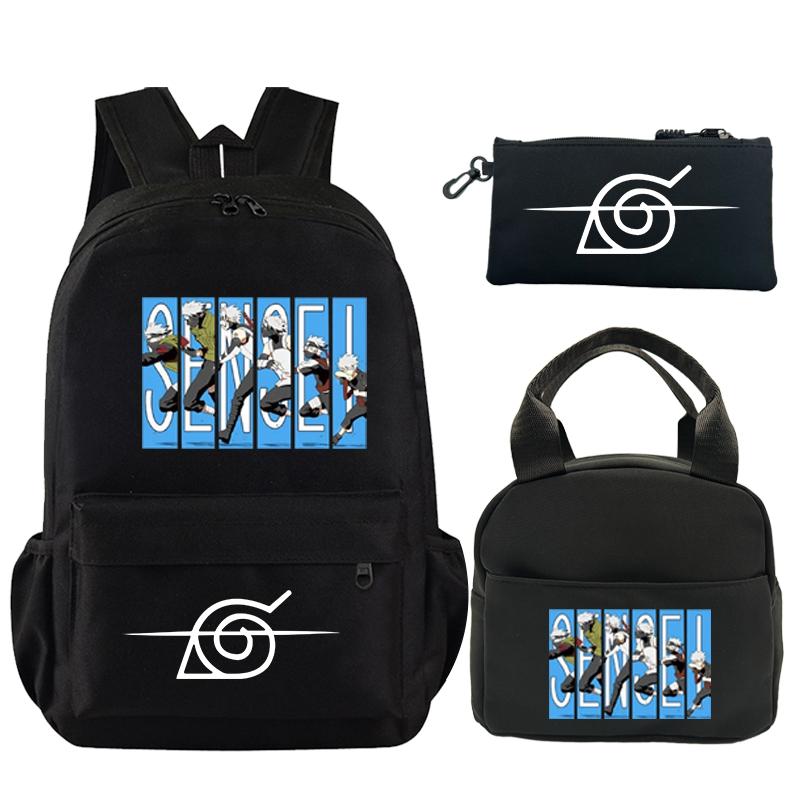 3 шт./компл. рюкзак аниме Наруто с принтом книжная сумка с сумкой для обеда пенал подростковый детский школьный рюкзак для девочек и мальчиков