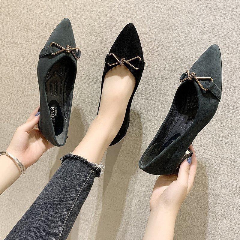 Одиночные туфли женские весна-лето 2025 новые универсальные одиночные туфли на толстом каблуке профессиональные рабочие туфли черные замшевые на низком каблуке