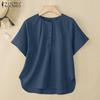Женская повседневная блузка с круглым вырезом, однотонная, с коротким рукавом