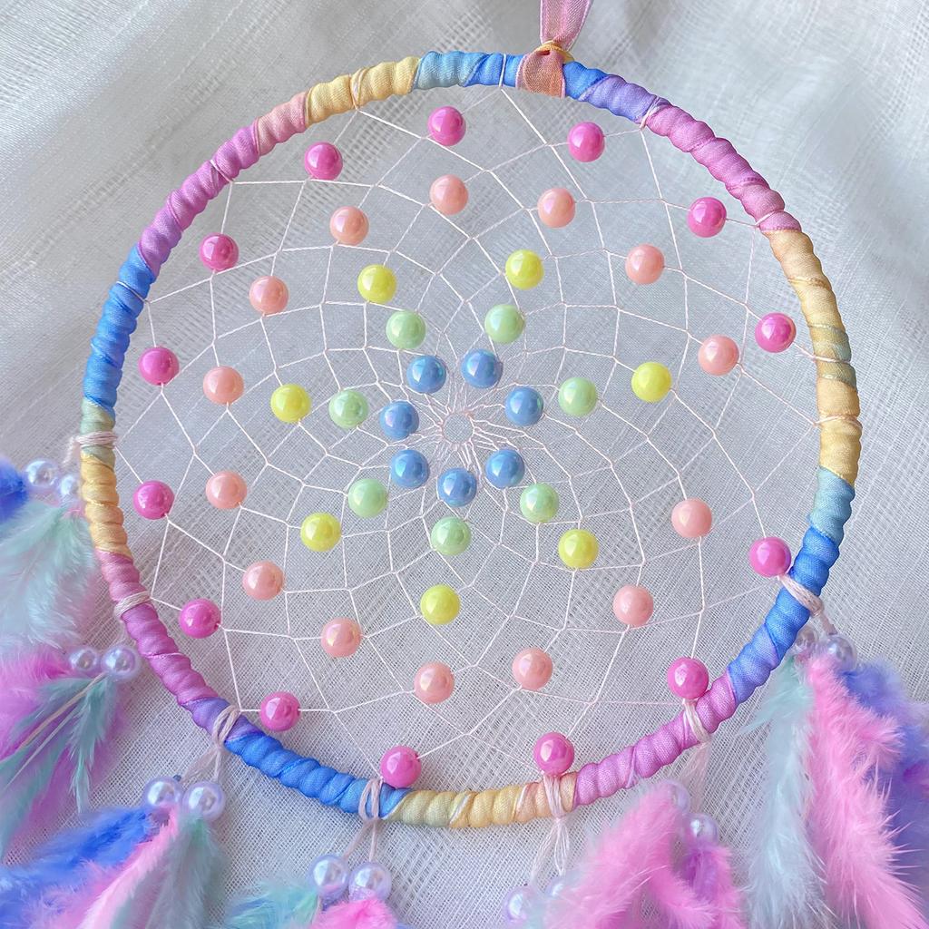 Crafts Girl Heart Dreamcatcher Hanging Decorations Color Beads Feather Wind Chime Wall Hanging To Send Girls
