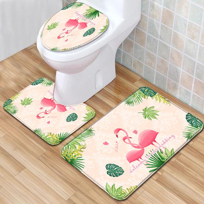 Flamingo Bathroom Toilet Three-Piece Floor Mat Doormat Bathroom Carpet