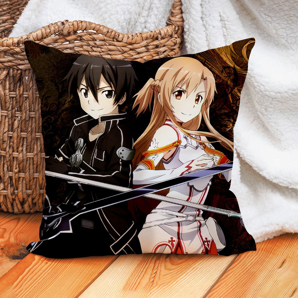 Sword Art Online Асуна и Кирито Наволочка Домашнее украшение Наволочка для подушки Подходит для офиса, дивана, спальни, автомобиля