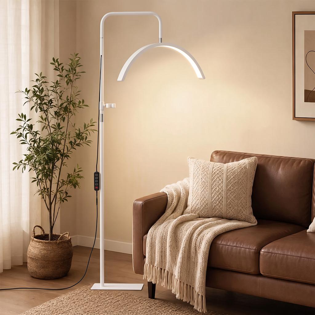 Half Moon Lash Light, 350 degrees Rotatable Head, 7 Colours, Dimmable Beauty Floor Lamp, White