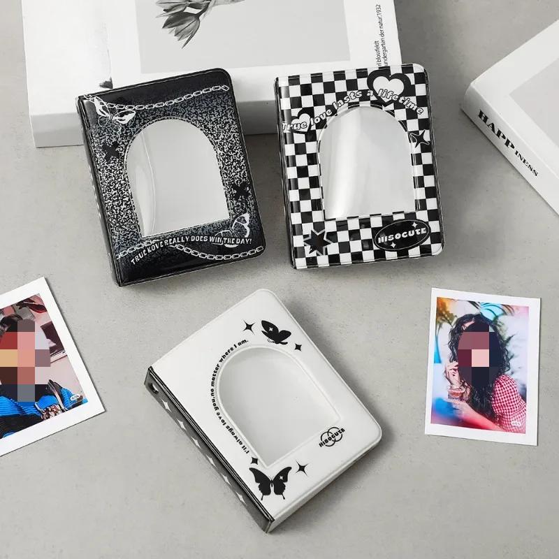 40Pockets Korean Y2K Black White Checkerboard Card Album Creative Hollow Window Kpop Idol 3-inch Photo Card Holder Collect Book