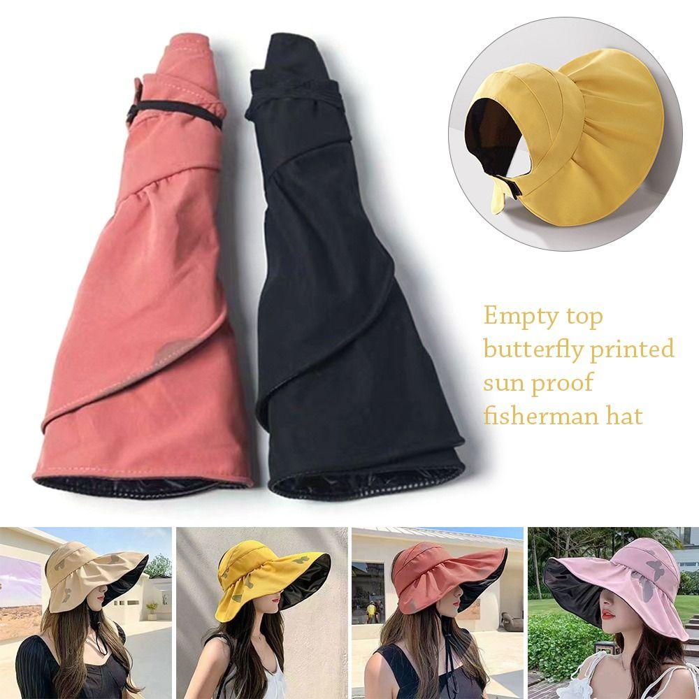 Empty Top Women Panama Hat Wide Brim UV Protection Bucket Hat Beach Cap Sunshade Hat Sun Cap