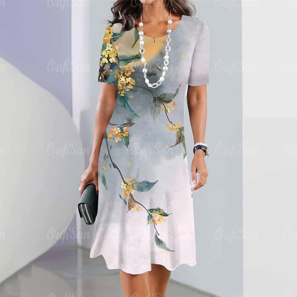 Beautiful Womens Dresses 3d Flowers Print Woman Clothing Casual A-Line Skirt Oversized O-Neck Tops Summer Elegant Women Dress