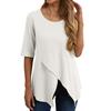 Женские топы с круглым вырезом, коротким рукавом, неровным подолом, свободный крой, однотонная повседневная футболка, повседневная одежда