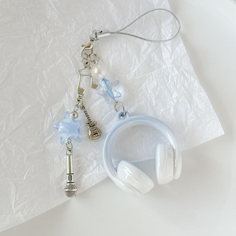 Ключевой брелок в стиле инс, в форме музыкального наушника, цепочка для мобильного телефона, подвеска-шарм, ювелирное украшение для девушки, женщины, подарок, украшение для сумки