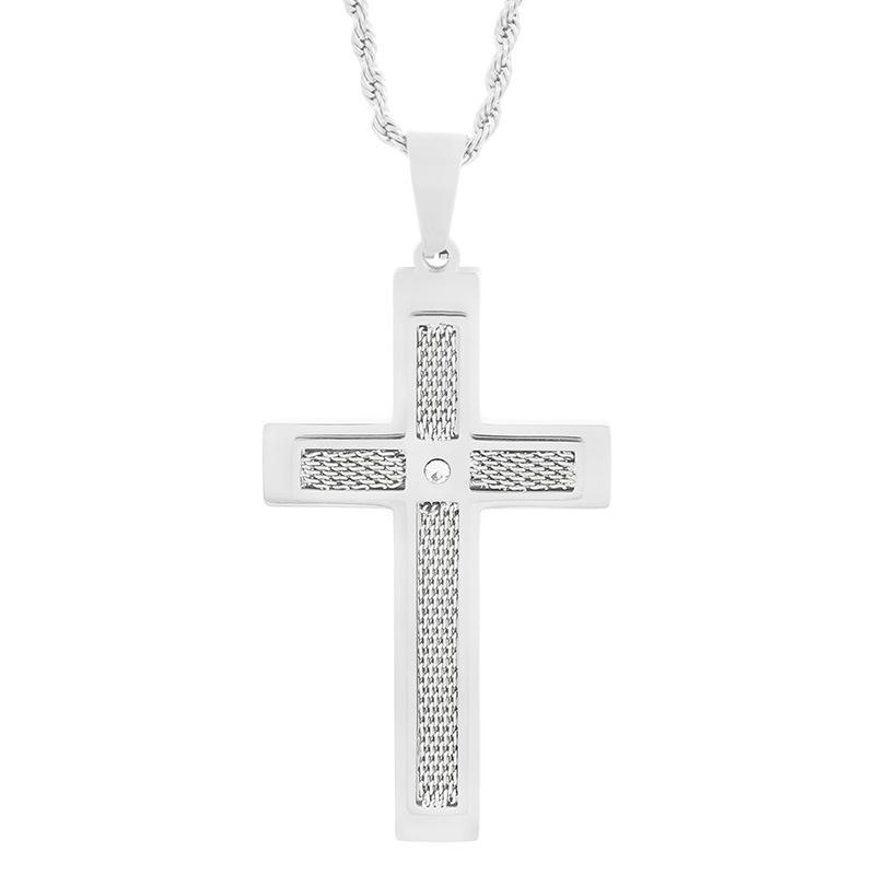 Мужское хип-хоп ожерелье с двухслойным кулоном в виде креста со стразами