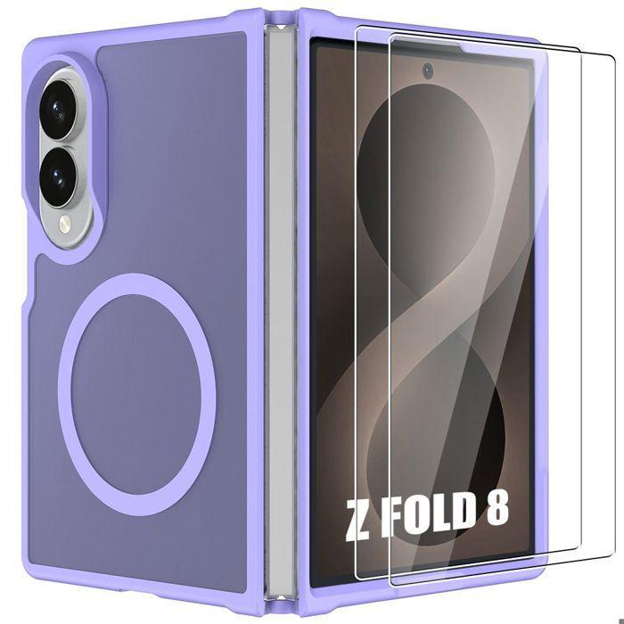 Coque pour Samsung Galaxy Z Fold 8, avec Cercle Magnétique - Translucide Violet - 2 Verres Trempés