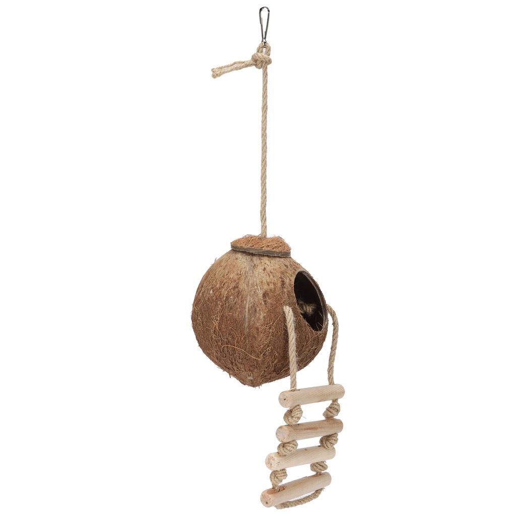 Подвесной домик из натурального кокоса для попугаев с лестницей, клетка для хомяков и качели, игрушка-гнездо из волосатого кокоса