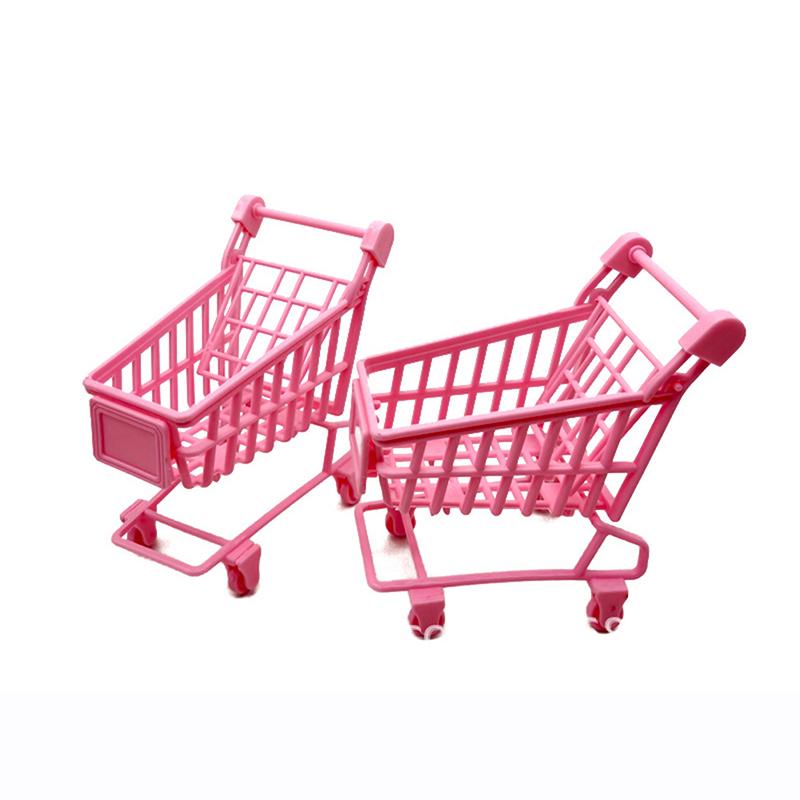 Корзина для покупок Стойка для губок для макияжа Миниатюрная продуктовая тележка Маленькая ручная тележка для супермаркета Корзина для покупок Игрушка для детей