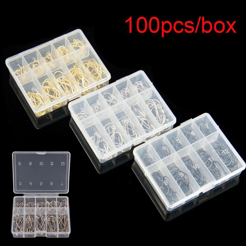 100Pcs 1 Box High Quality 10 Sizes 3# - 12# Fish Bait Fishing Hooks Durable Head Fishook