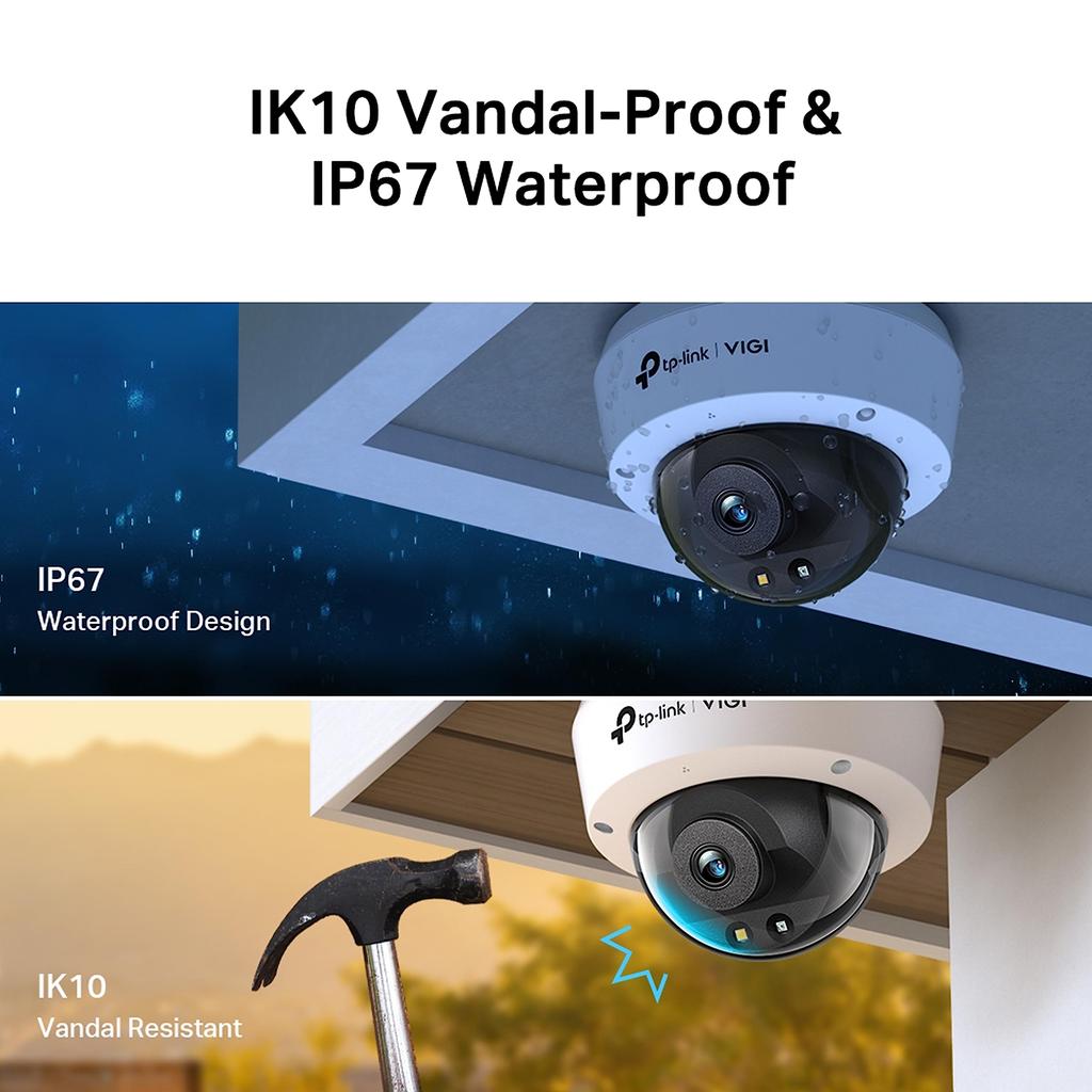 Камера видеонаблюдения VIGI купольного типа 4MP IP67 водонепроницаемый IK10 ударопрочный ONVIF интеллектуальное обнаружение объектив камеры видеонаблюдения VIGI C240 TP-Link H.265+ 2.8mm