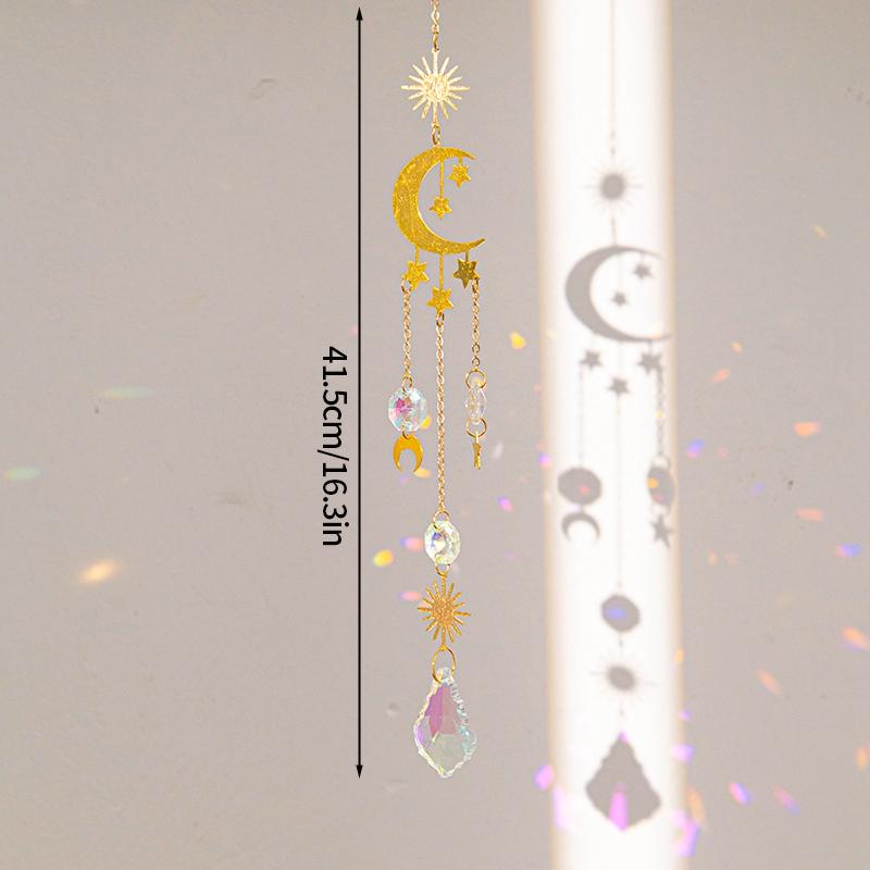 Crystal Suncatcher Moon Star Rainbow Sun Catcher Wind Chime Pendant Sun Catcher Pendants Outdoor Garden Yard Hanging Decor