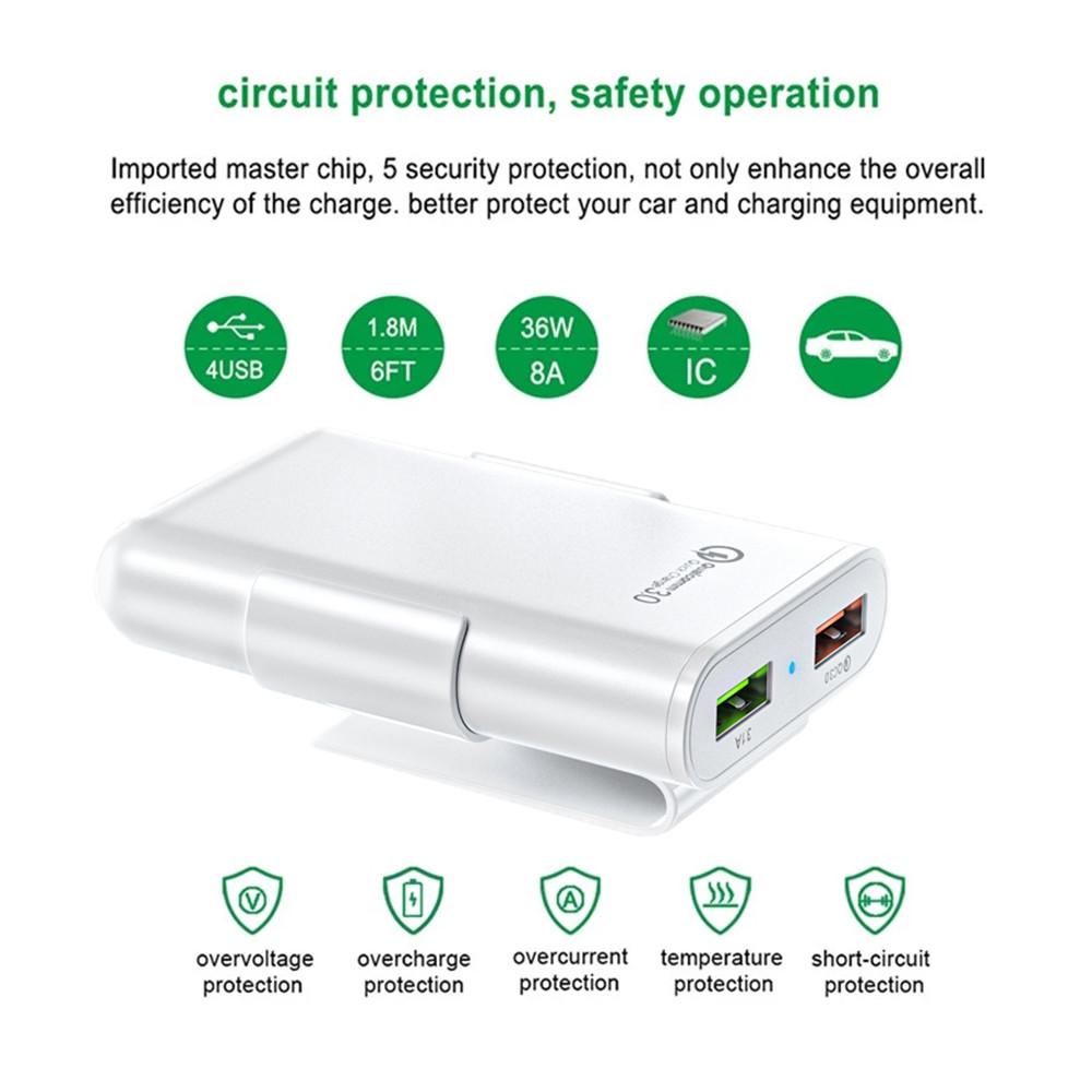 QC3.0 5,6-футовый удлинительный кабель с 4 портами USB для быстрой зарядки iPhone и мобильного видеорегистратора Xiaomi