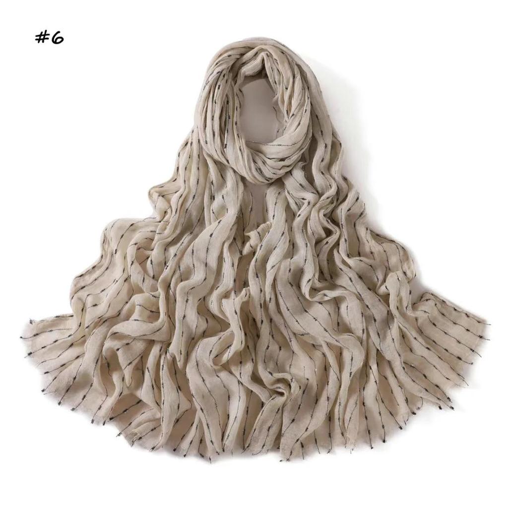 New Stripe Cotton Rayon Hijab Scarf For Woman Muslim Hijabs Fringes Shawl Fashion Cotton Linen Headband Islam Turban Foulard