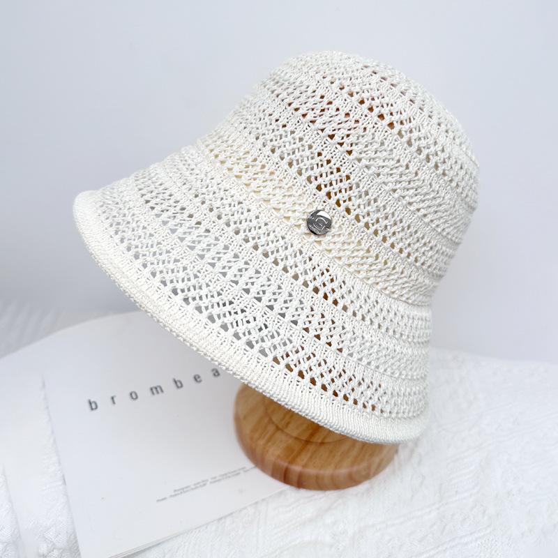 Шляпа Женская Летняя Солнцезащитная Вязаная Панама с Маленькими Полями Рыбацкая Тонкая Полая Сверхлегкая Повседневная Шляпа-Ведро Универсальная