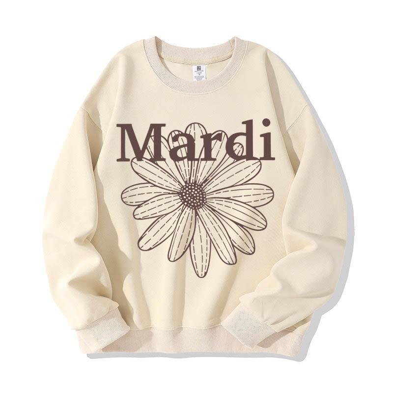 Womens Oversized Round Neck Daisy Print Sweatshirt Korean Style Winter Casual Top